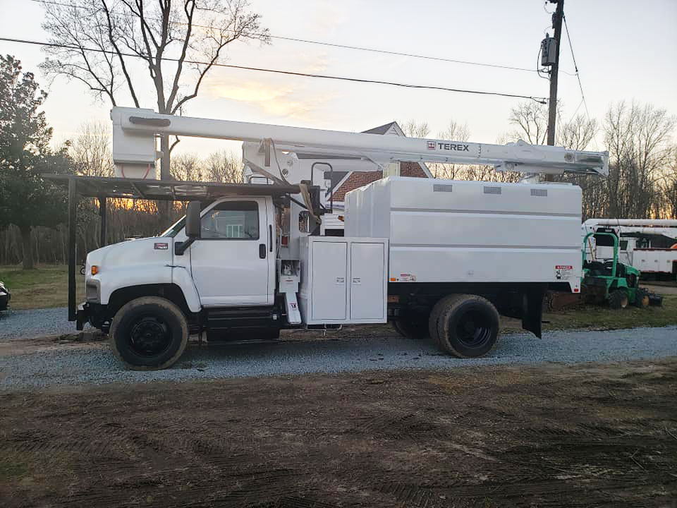 Bucket truck that is used for tree trimming in Midlothian, VA.